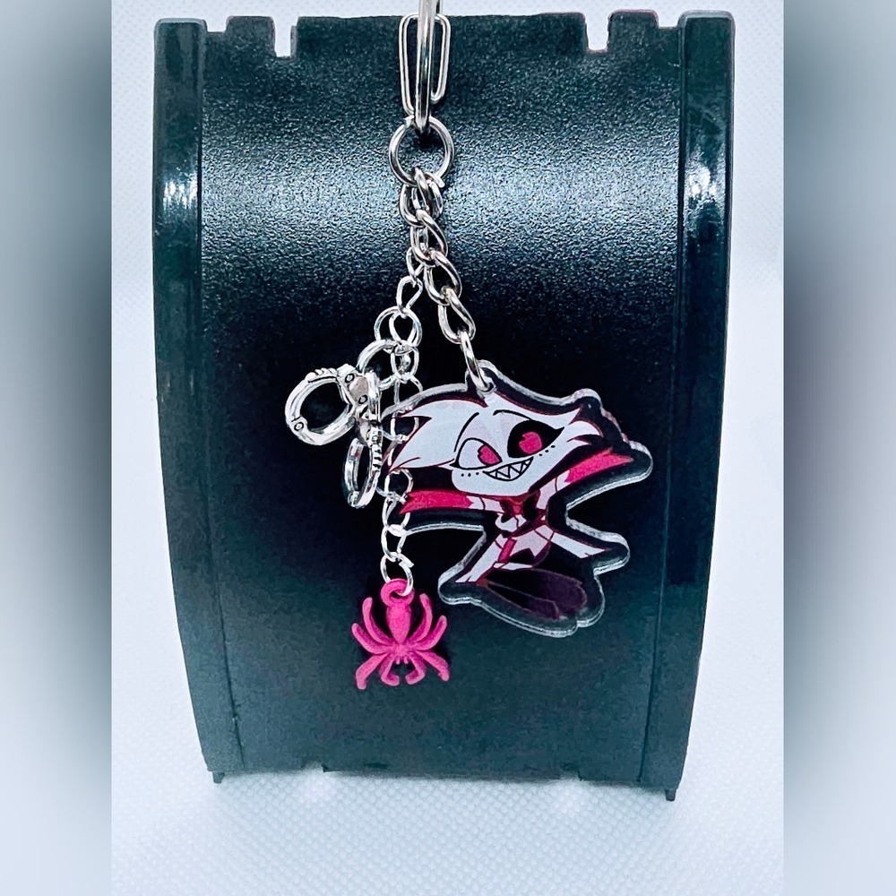 Angel Dust Hazbin Hotel Keychain! Handmade- Double Sided Acrylic Angel Charm w/ - Picture 3 of 4